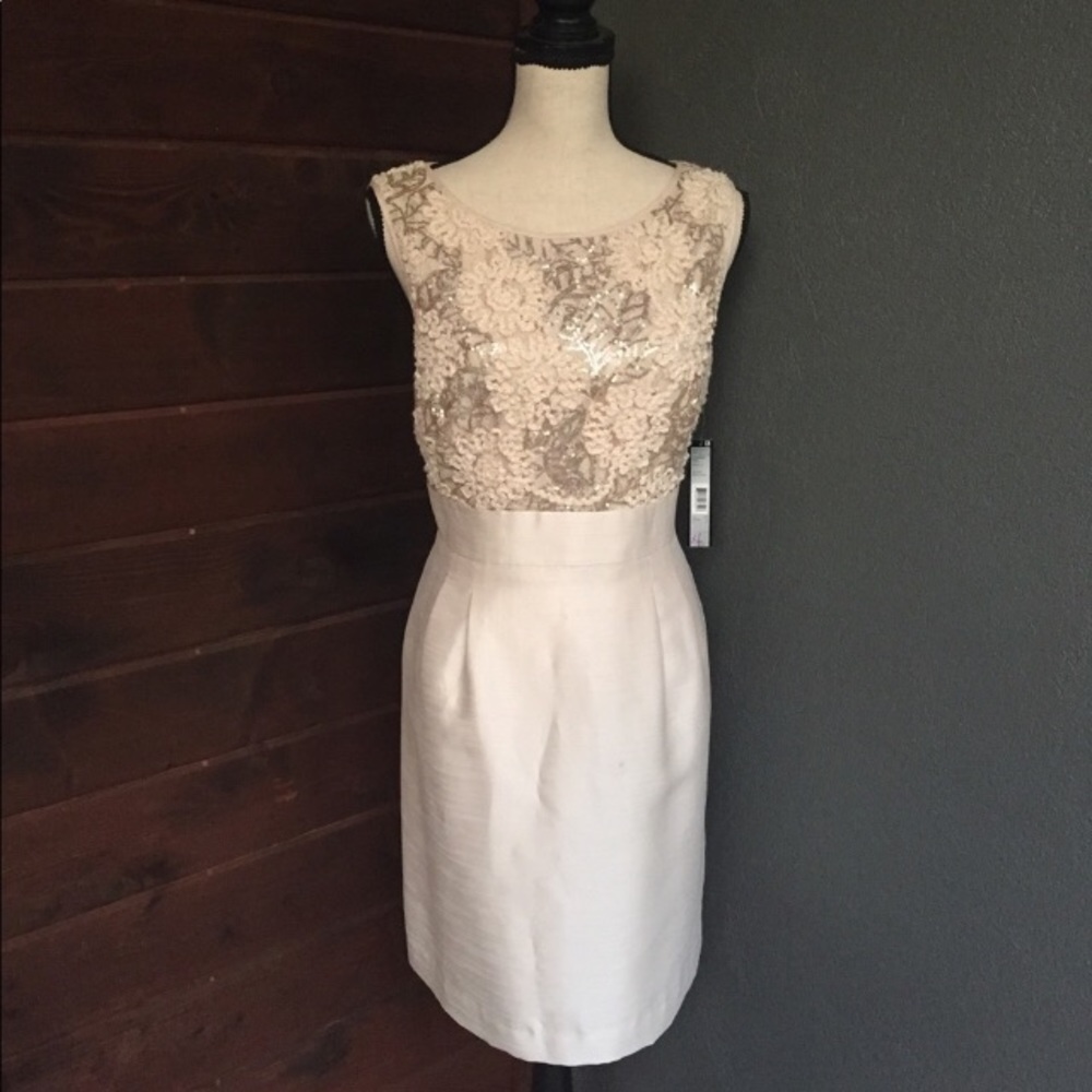 Tahari ivory gold Barry dress